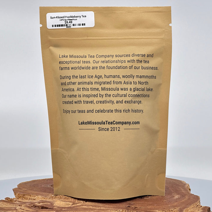 1.4 oz. bag of Lake Missoula Tea Co. Sun-Kissed Huckleberry tea, description