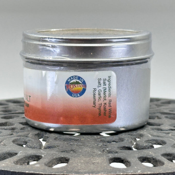 3.62 oz. can of Ridgeline Spice Co.'s Red Meat Seasoning Salt, ingredients