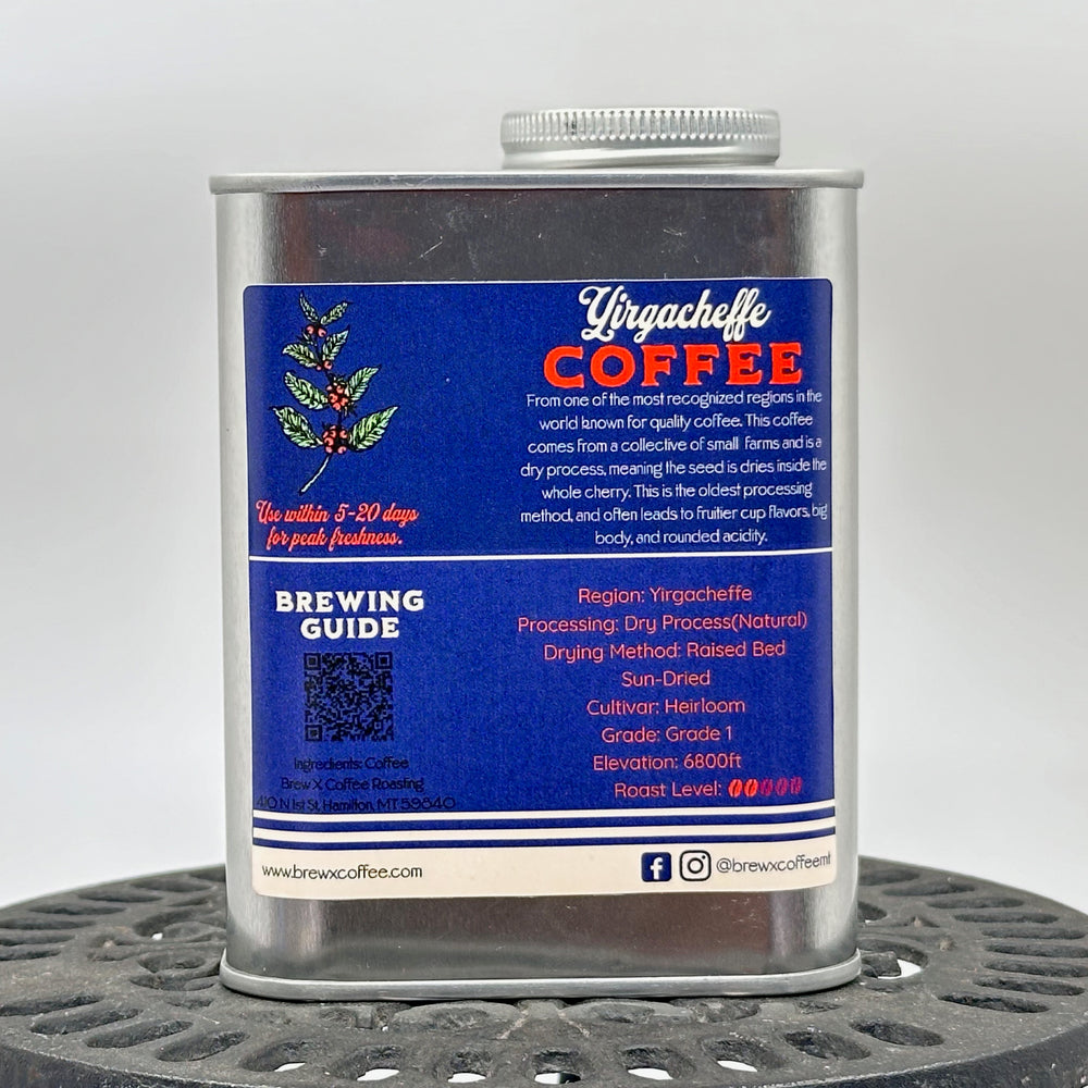 8.8 oz. tin of The Brew X Coffee Roasting Co. single origin Ethiopian coffee, description & provenance