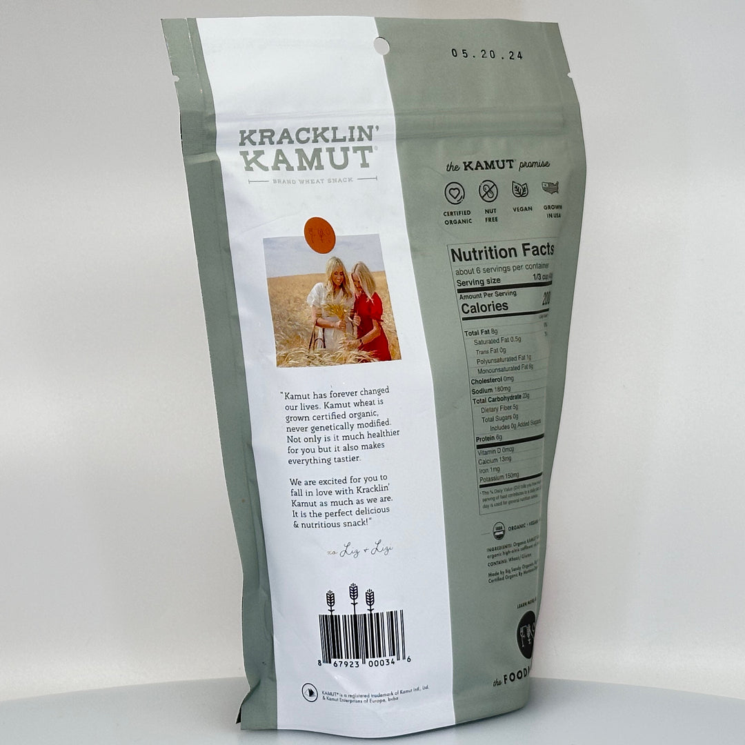 8 oz. bag of Big Sky Organics Kracklin' Kamut, Sea Salt flavor, description