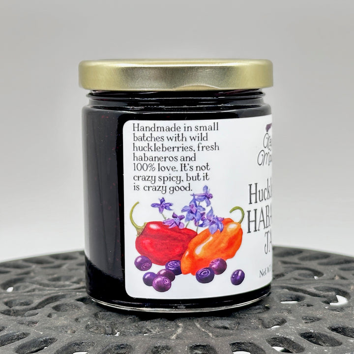 6 oz. jar of Key to the Mountain Huckleberry Habanero Jam, description