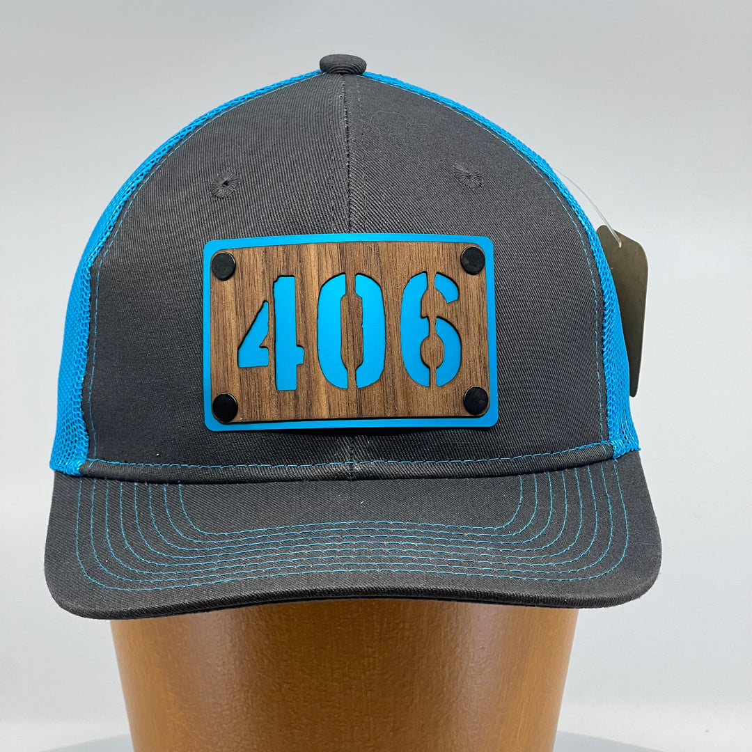 406 Walnut Wood & Teal Plate Patch Baseball Hat