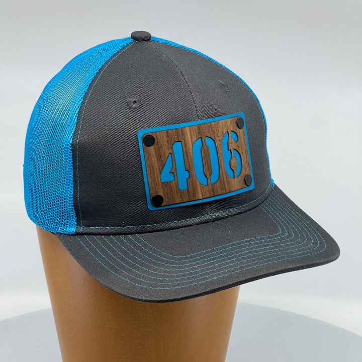 406 Walnut Wood & Teal Plate Patch Baseball Hat