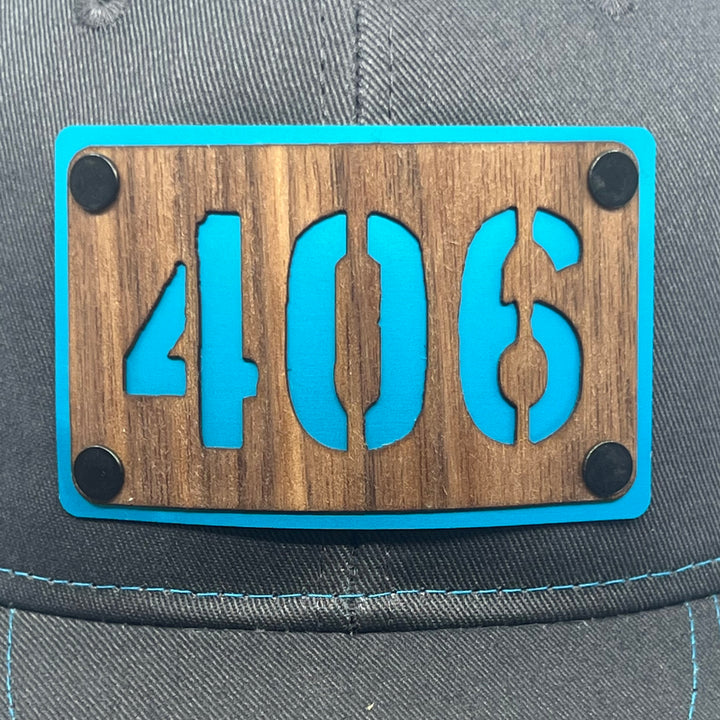 406 Walnut Wood & Teal Plate Patch Baseball Hat