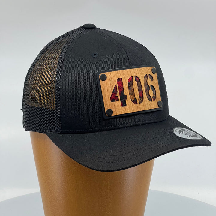 406 Cherry Wood & Red Copper Plate Patch Baseball Hat