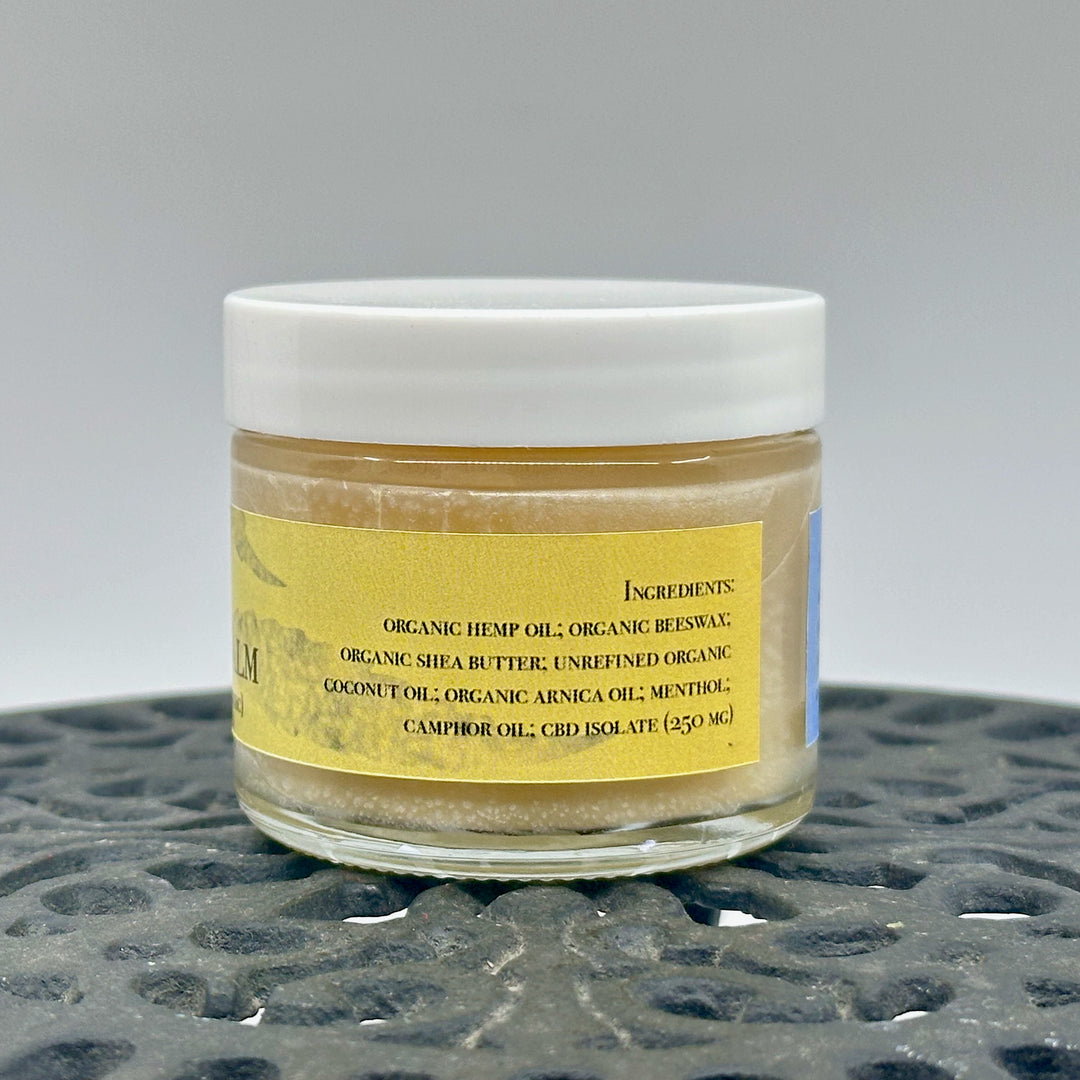 2 oz. jar of Dr. Smith Botanicals' Hemp-Ease Arnica & Hemp Balm, ingredients