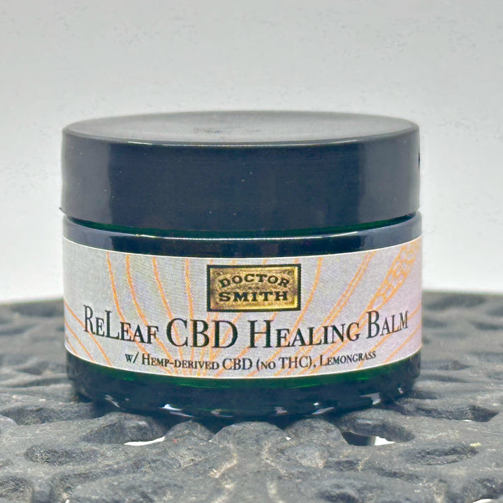 1 oz. jar of Dr. Smith Botanicals Lemongrass ReLeaf Hemp Healing Balm, front