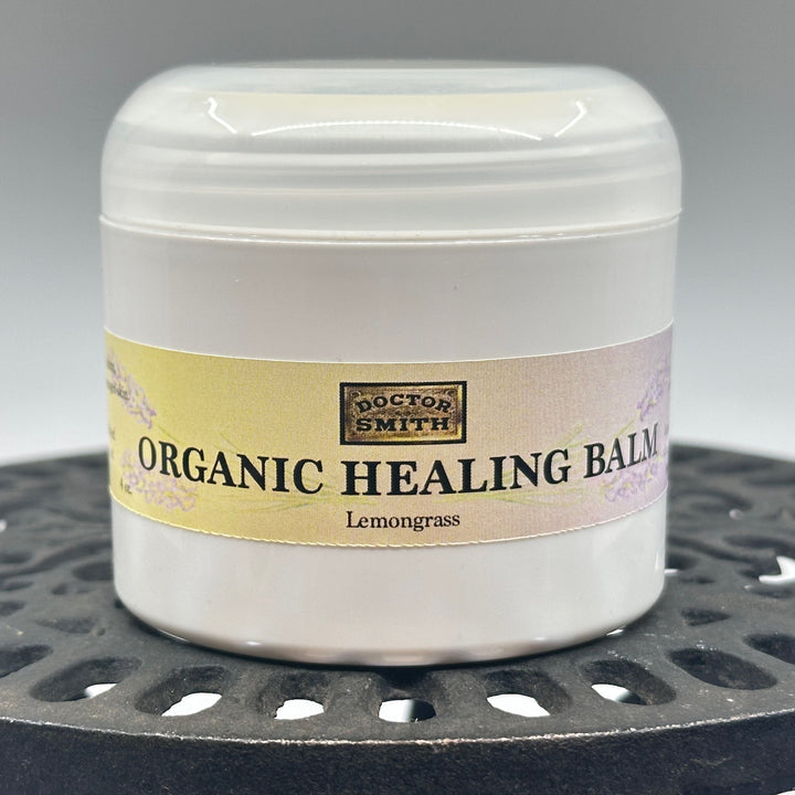 4 oz. jar of Dr. Smith Botanicals' Lemongrass Organic Healing Balm, front