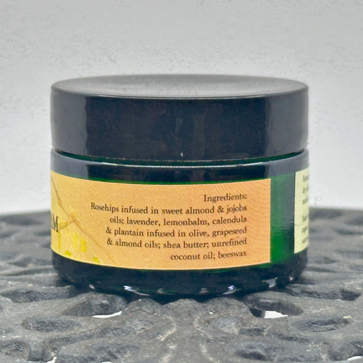 1 oz. jar of Dr. Smith Botanicals' Unscented Rosehip Oil Face Balm, ingredients