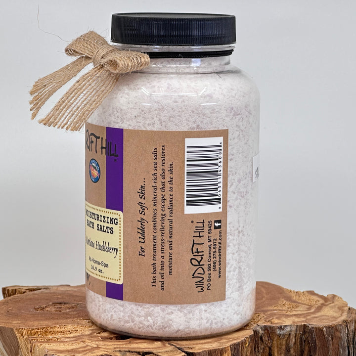 16.9 oz. jar of Windrift Hill's Montana Huckleberry Moisturizing Bath Salts, description