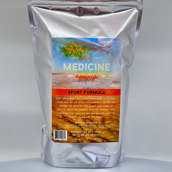 17 oz. bag of Medicine Springs' Sport Formula Mineral Bath Soak (2 soaks), front