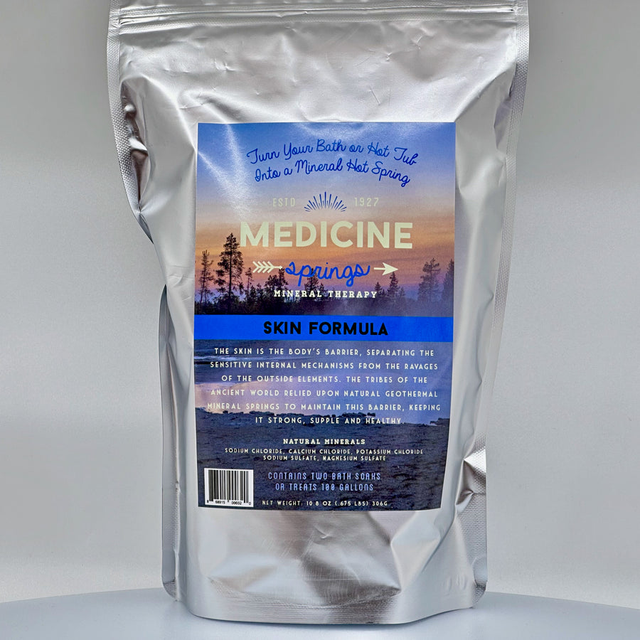17 oz. bag of Medicine Springs' Skin Formula Mineral Bath Soak (2 soaks), front
