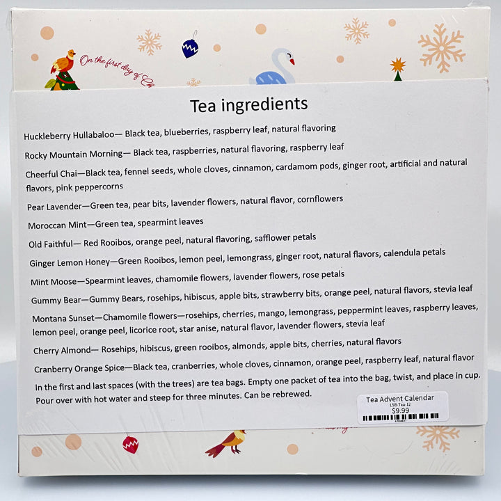 Lolo Sweets Barn Tea Advent Calendar, small (12 days), ingredients