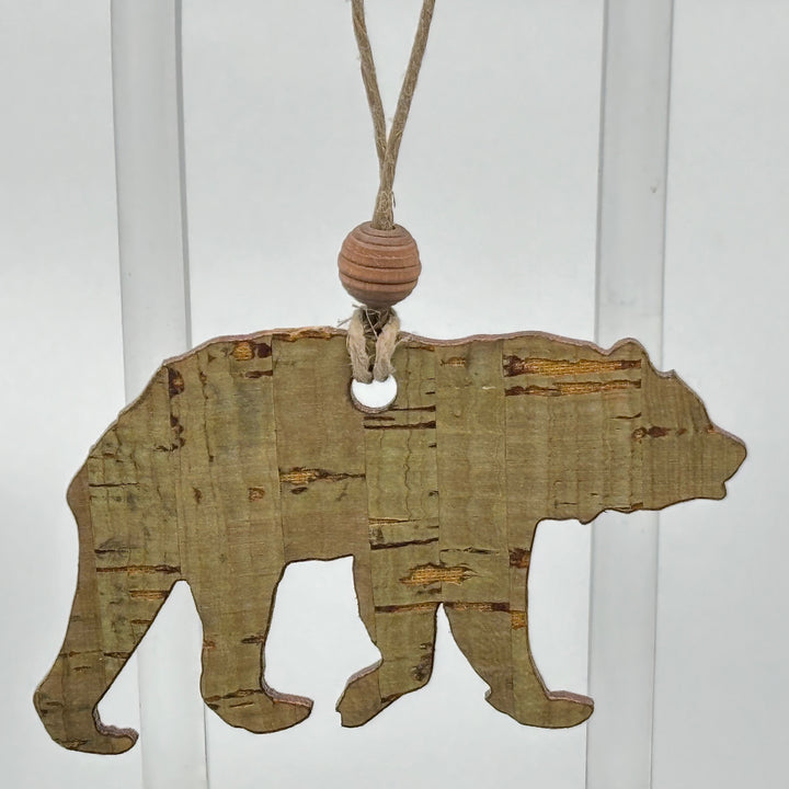 Last Best Supply Co Cork and Wood Bear Ornament, light green