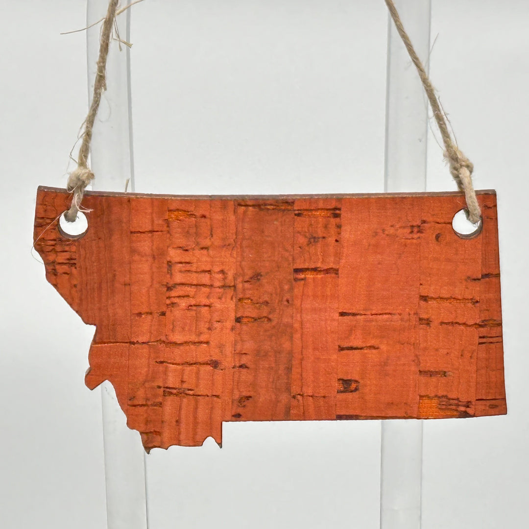 Last Best Supply Co. Cork & Wood Montana State Ornament, orange