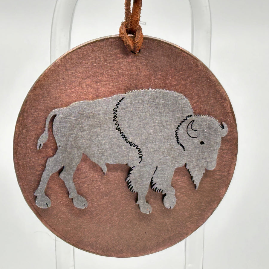 Larson Metal Arts Bison Circle Ornament, detail