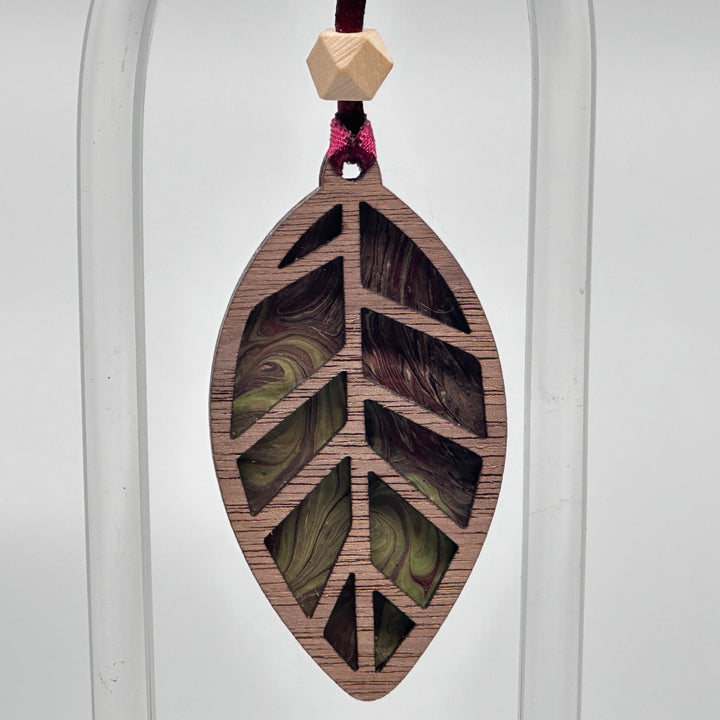 Presents of Mind Design Walnut & Acrylic hand-painted leaf ornament, Terra Firma 1