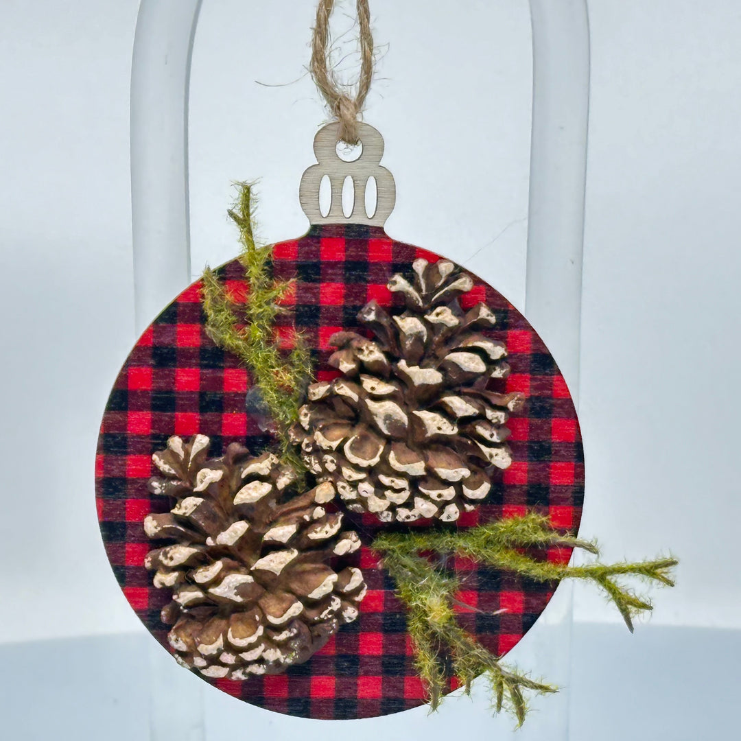 The Gnome Realm Woodland Ornaments, pinecones w/ moss
