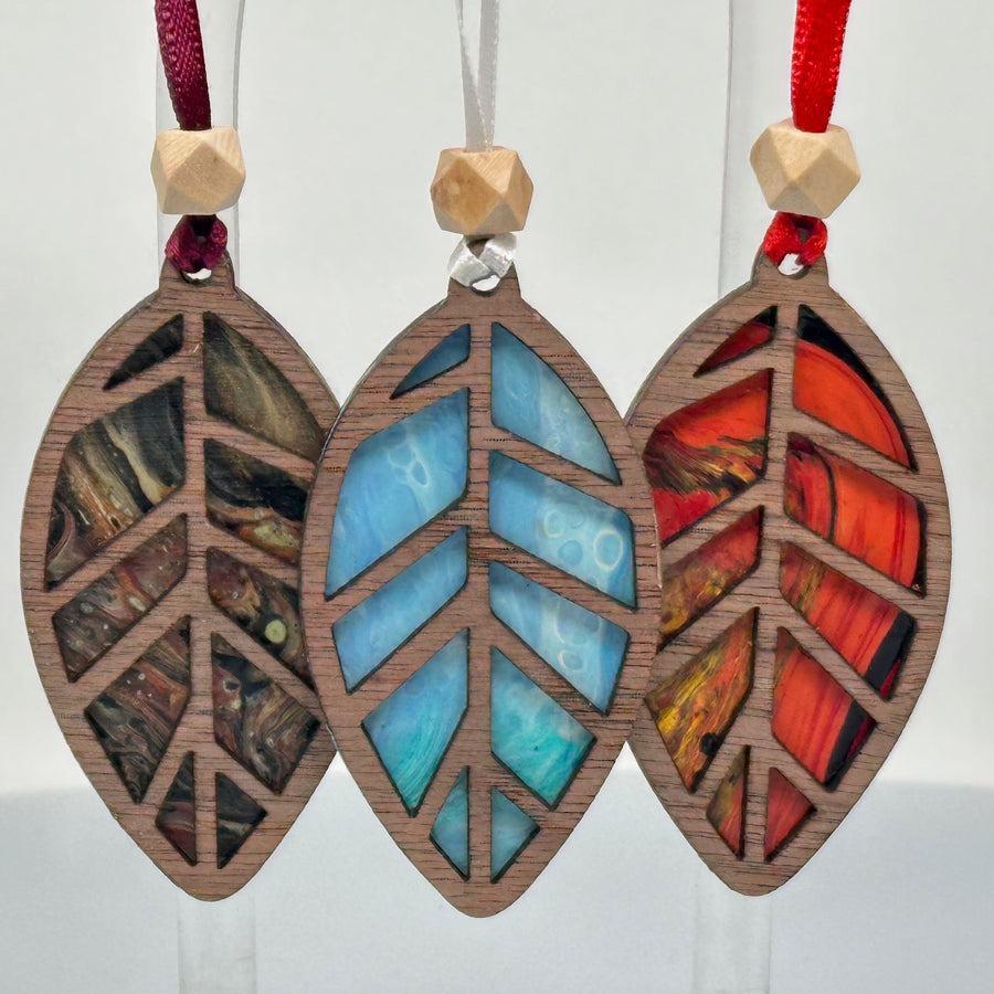 Presents of Mind Design Walnut & Acrylic hand-painted leaf ornament, assorted styles