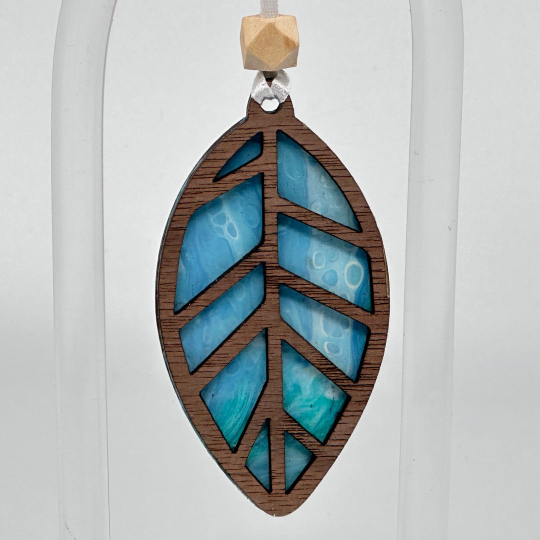 Presents of Mind Design Walnut & Acrylic hand-painted leaf ornament, Gyre