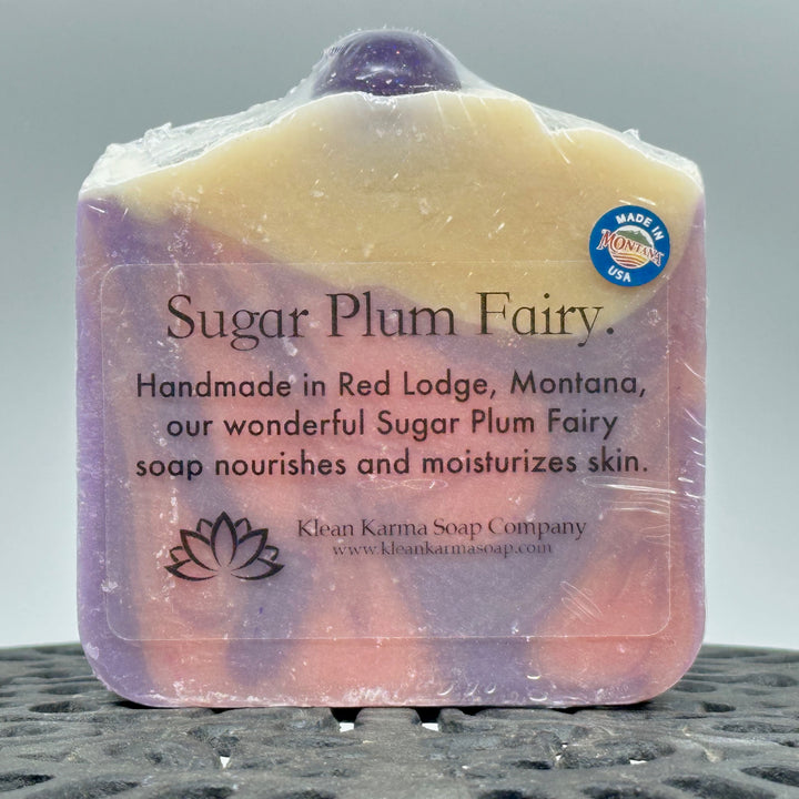 5 oz. bar of Klean Karma Soap Company's Sugaar Plum Fairy soap, front