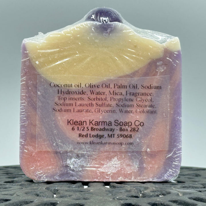 5 oz. bar of Klean Karma Soap Company's Sugaar Plum Fairy soap, ingredients
