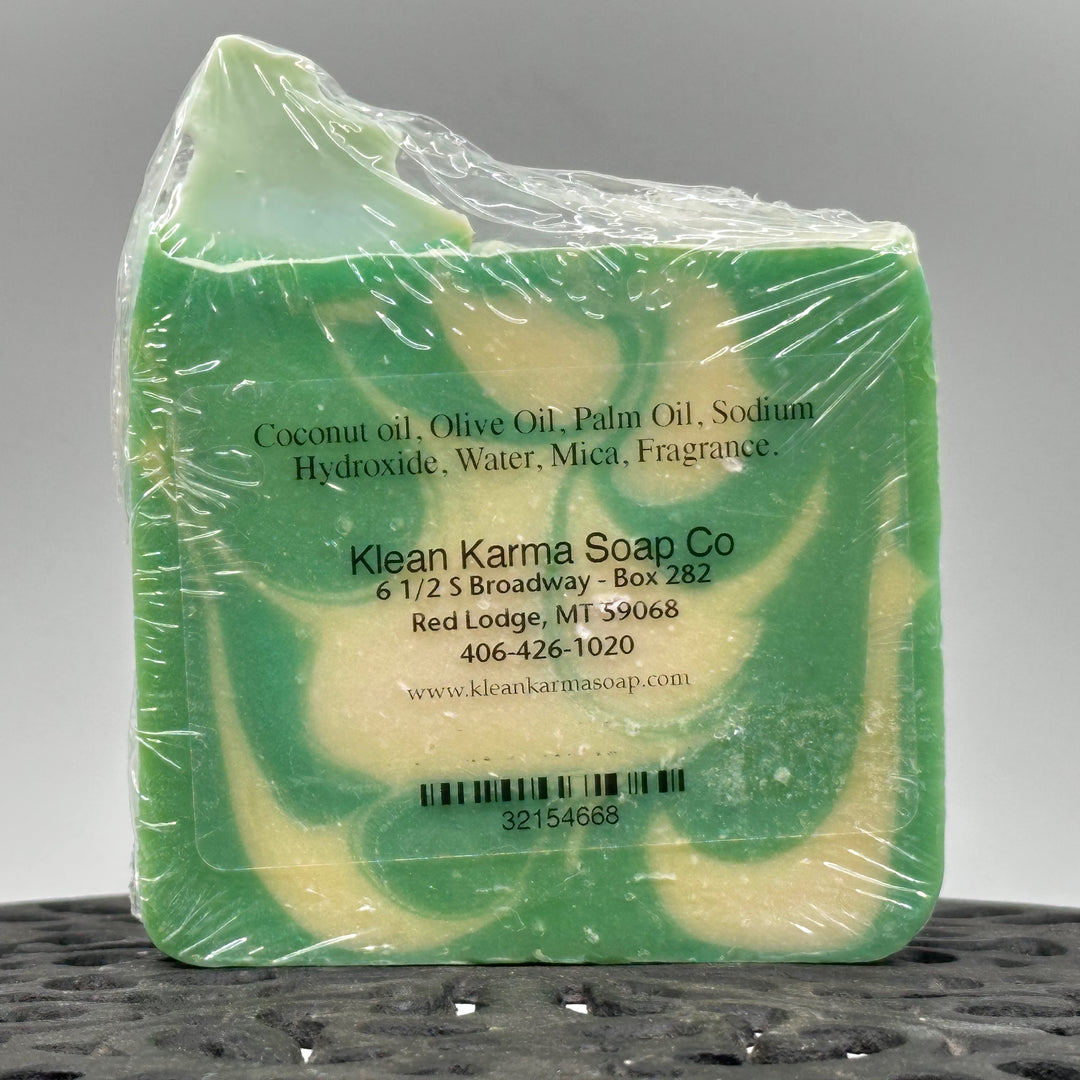 5 oz. bar of Klean Karma Soap Company's Montana Wilderness soap, ingredients