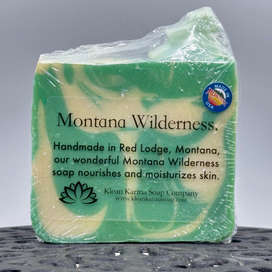 5 oz. bar of Klean Karma Soap Company's Montana Wilderness soap, front