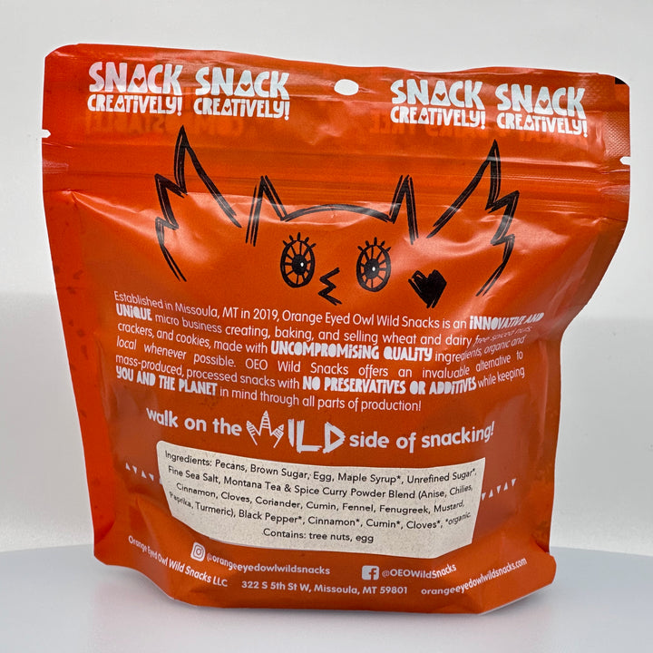6 oz. bag of Orange Eyed Owl Wild Snacks PDM (Pecan de Maujer) Cookies, description & ingredients