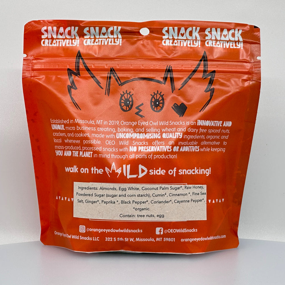 6 oz. bag of Orange Eyed Owl Wild Snacks Almonds D'Algiers, description & ingredients