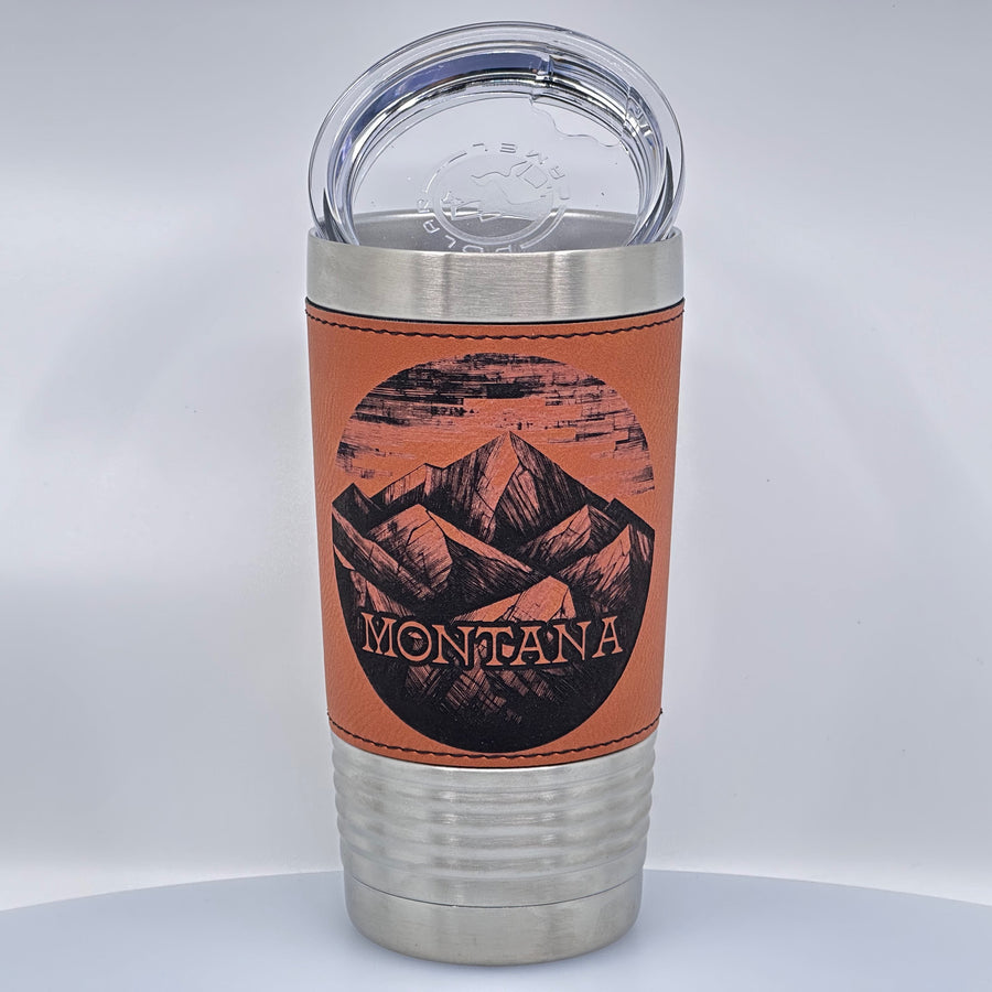 Blue Peaks Creative Montana Mountains Etched Leatherette Stainless Steel Pint