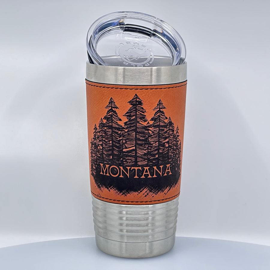 Blue Peaks Creative Montana Pine Forest Etched Leatherette Stainless Steel Pint