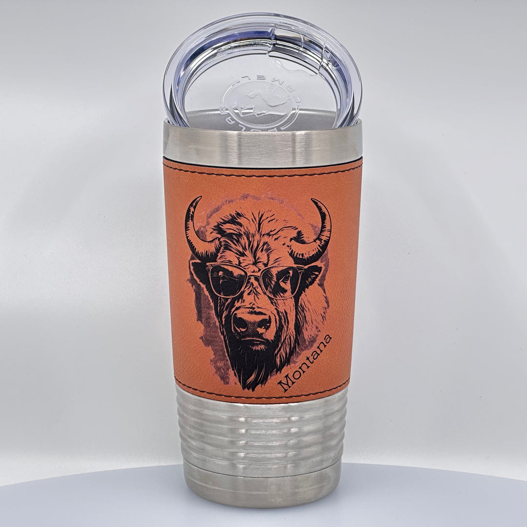 Blue Peaks Creative Montana Cool Bison Etched Leatherette Stainless Steel Pint