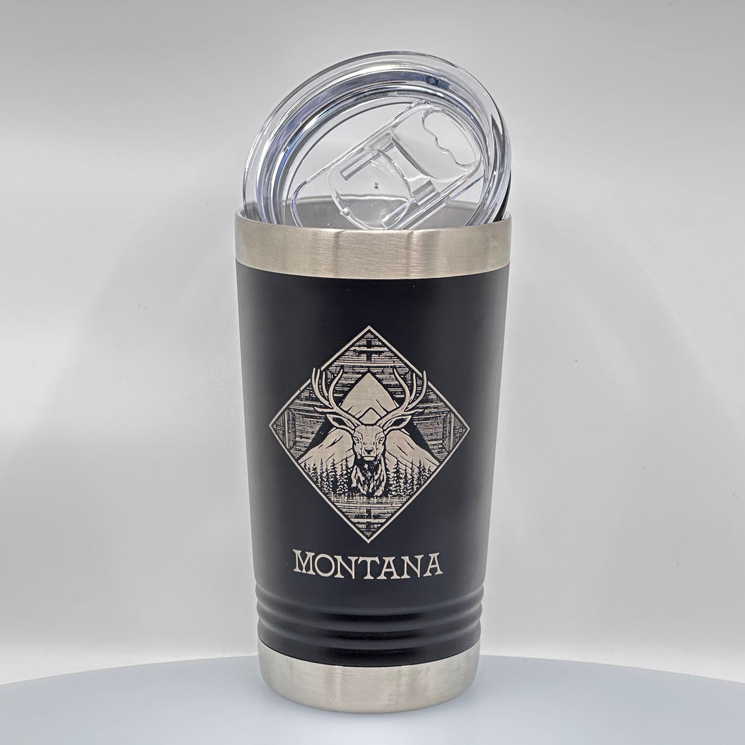 Diamond Stag Montana Etched Powder Coated Stainless Steel Tumbler The