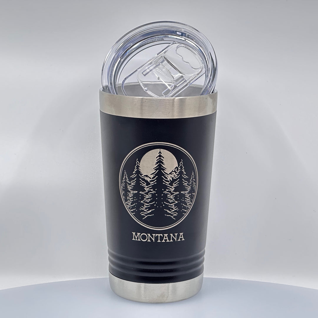 Blue Peak Creative Circle Pines Montana Etched Powder Coated Stainless Steel Tumbler