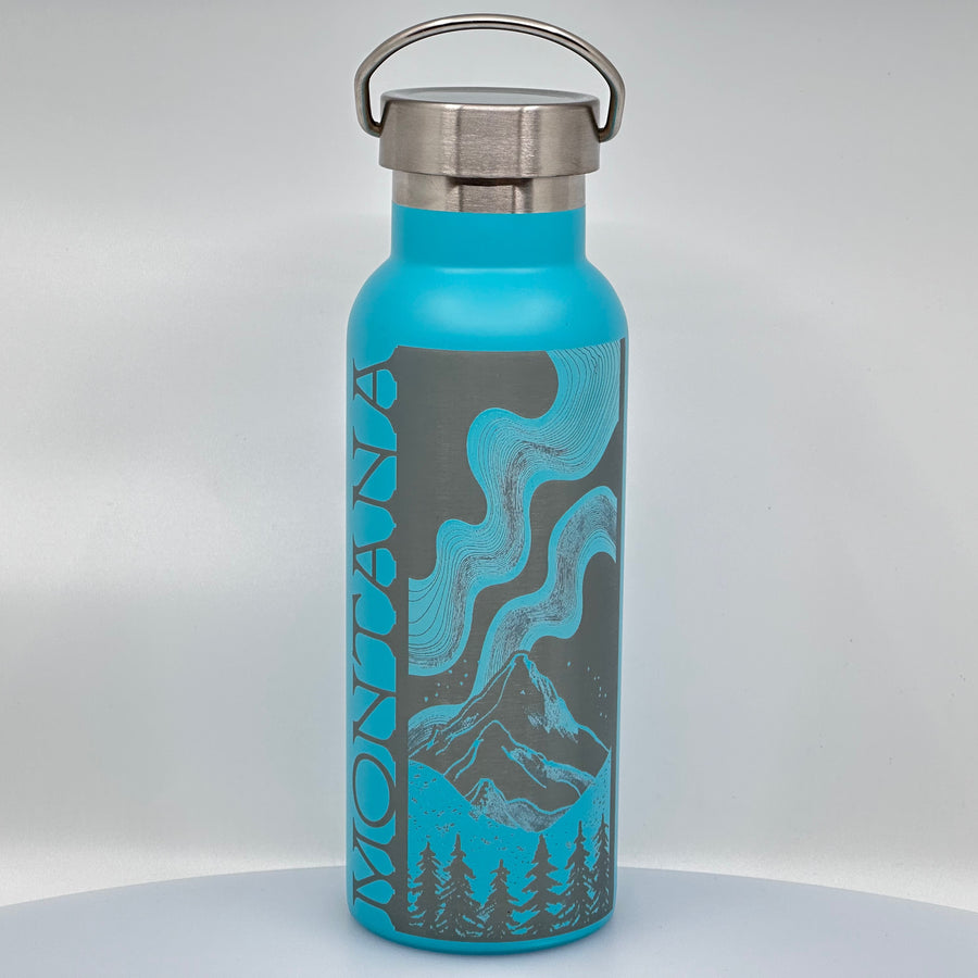 Blue Peak Creative Big Sky Dream Stainless Steel 17 oz Powder Coated Teal Water Bottle with handled lid