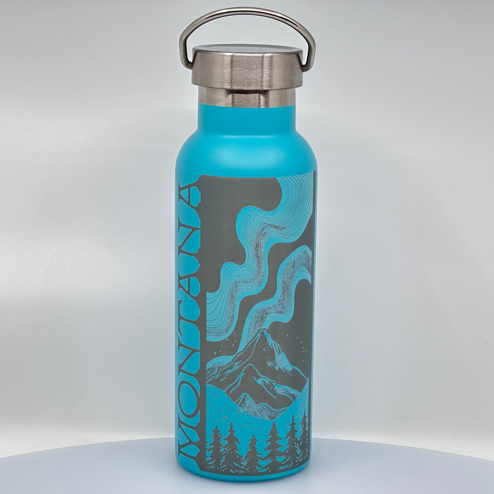 Blue Peak Creative Big Sky Dream Stainless Steel 17 oz Powder Coated Teal Water Bottle with handled lid