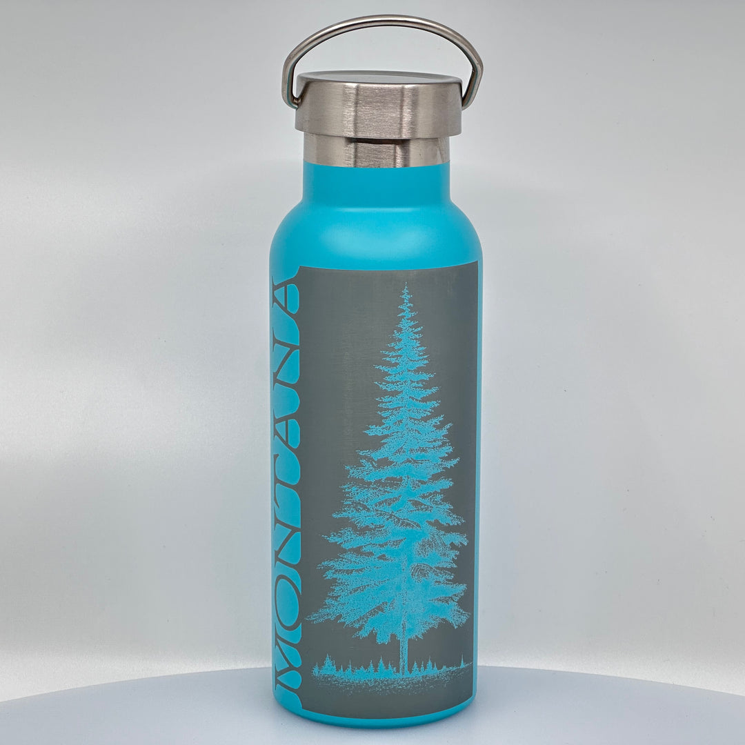 Blue Peak Creative Montana Pine Stainless Steel 17 oz Powder Coated Teal Water Bottle with handled lid