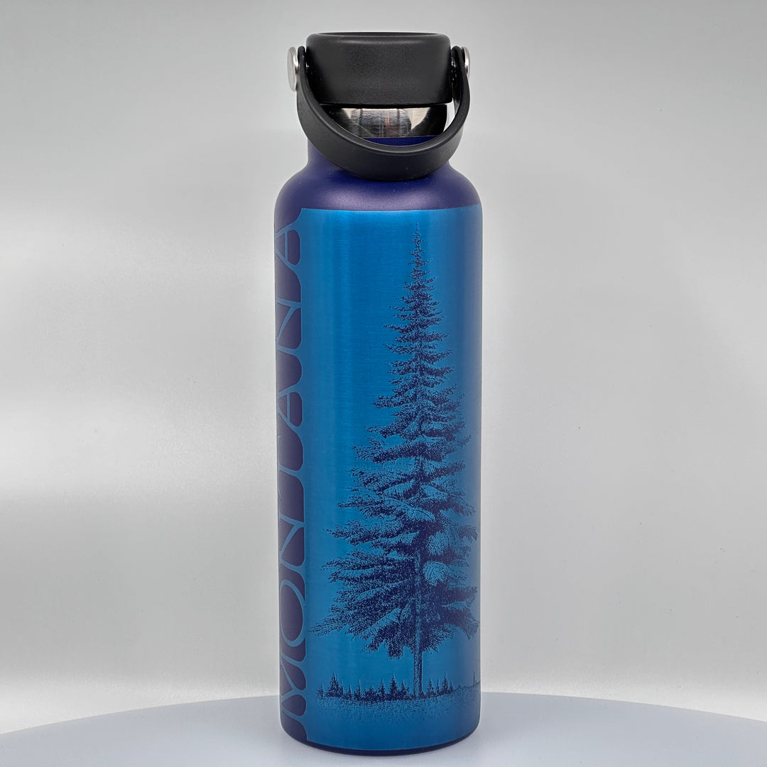 Blue Peak Creative Montana Pine Stainless Steel 20oz Powder Coated Navy Water Bottle with handled lid
