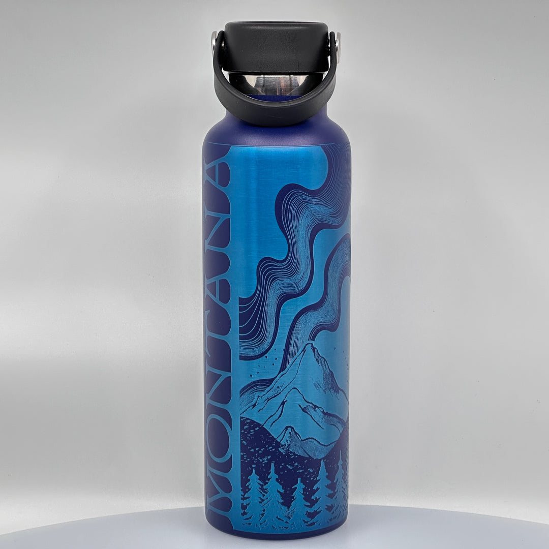 Blue Peak Creative Big Sky Dream Stainless Steel 20oz Powder Coated Navy Water Bottle with handled lid