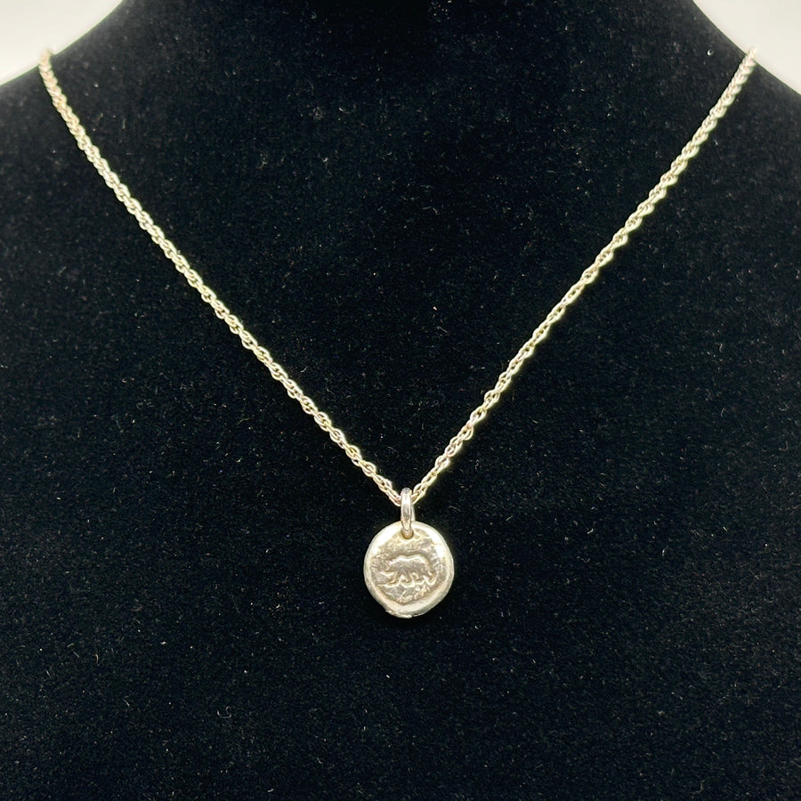 Fine Silver (.999) Bear Necklace with Sterling Silver (.925) Chain by Patagonian Hands