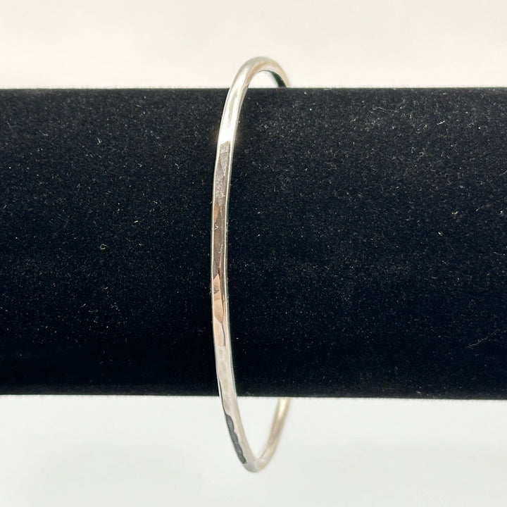 Sterling Silver .925 Skinny Cuff Bracelet by Patagonian Hands (partially hammered), detail