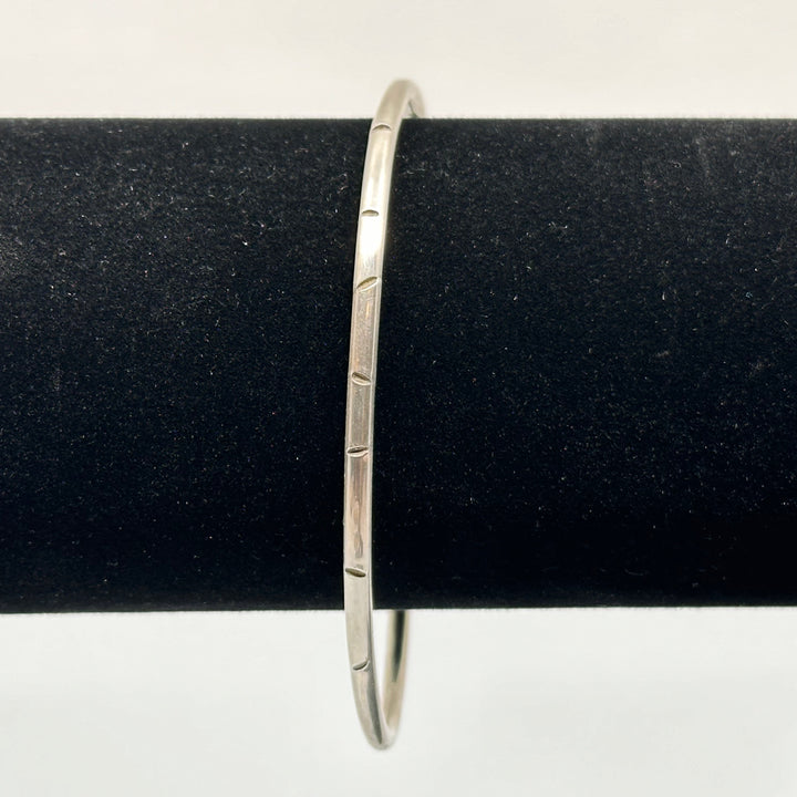 Sterling Silver .925 Skinny Cuff Bracelet by Patagonian Hands (gently scored), detail