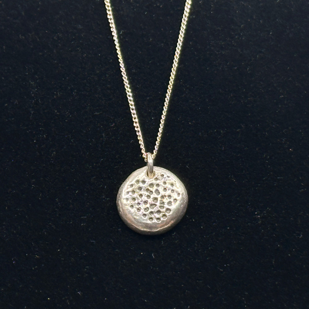 Patagonian Hands's Dots Necklace--a Fine Silver (.999) pendant with Sterling Silver (.925) Chain, detail