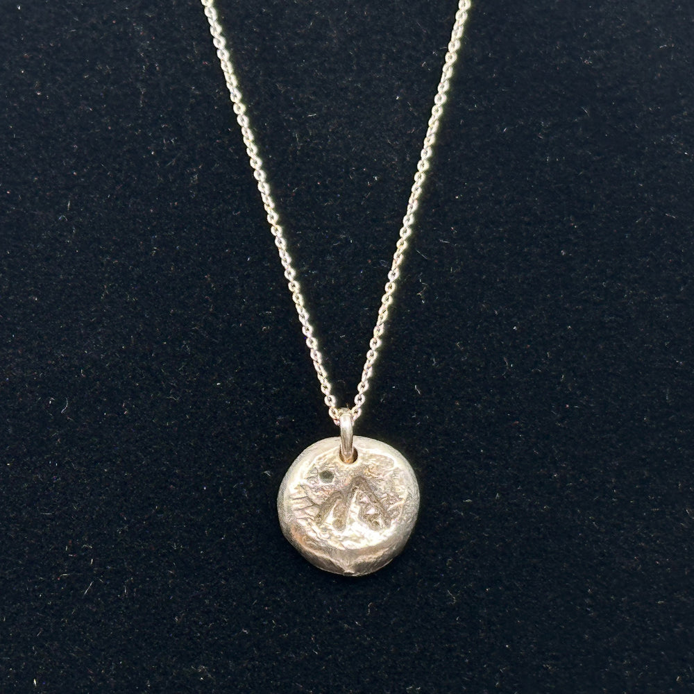 Patagonian Hands's Fine Silver (.999) Mountain Necklace on a Sterling Silver (.925) Chain, detail