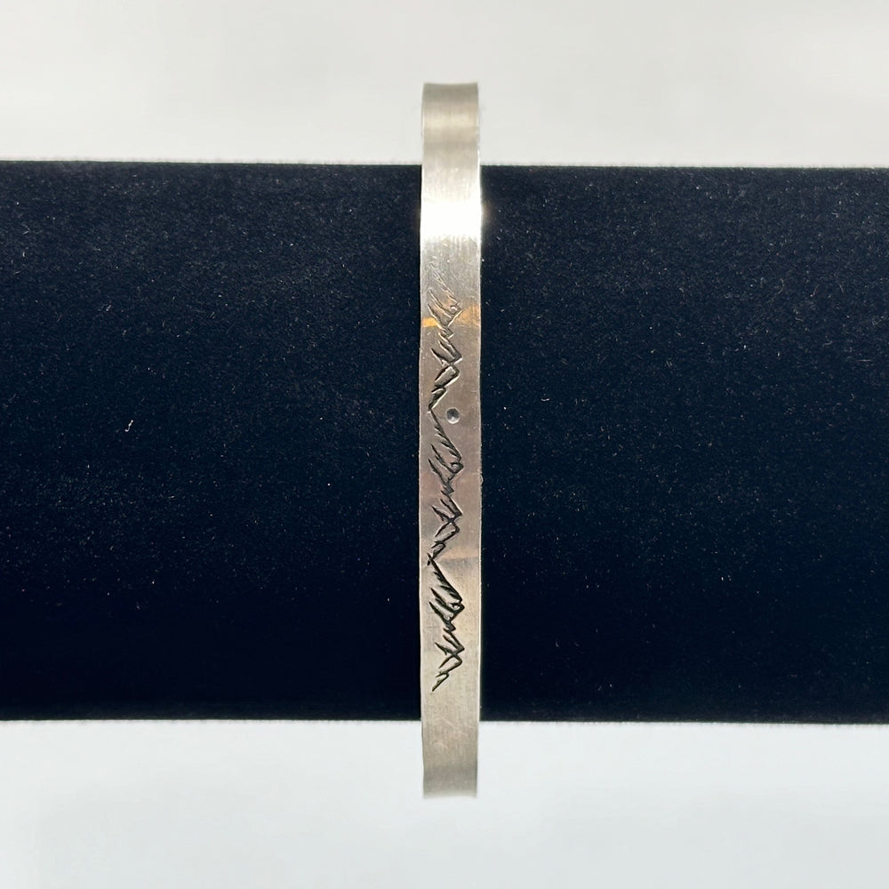 Sterling Silver (.925) Cordillera Cuff Bracelet (mountain range motif) by Patagonian Hands, front detail