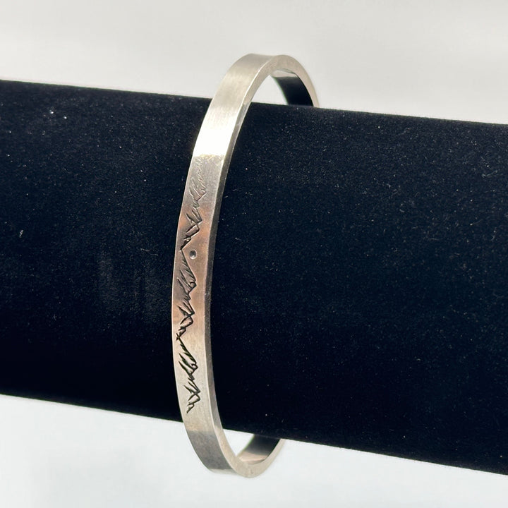 Sterling Silver (.925) Cordillera Cuff Bracelet (mountain range motif) by Patagonian Hands, side detail