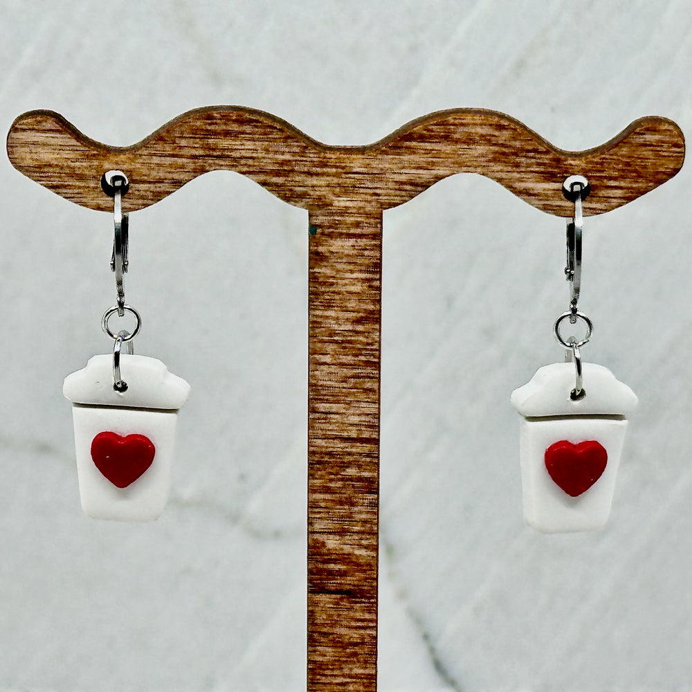Pair of Bitterroot Shining Creations' Valentine Earrings (white coffee cups)