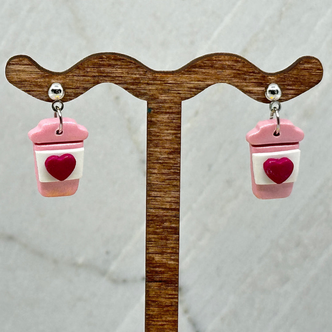 Pair of Bitterroot Shining Creations' Valentine Earrings (pink coffee cups)