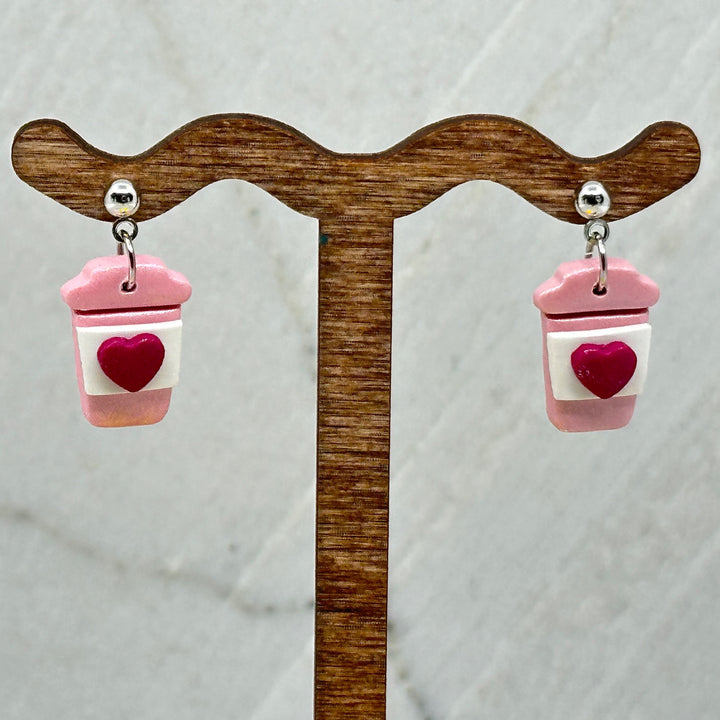 Pair of Bitterroot Shining Creations' Valentine Earrings (pink coffee cups)